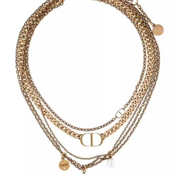 Christian Dior Multi Gold Chain Strand Link Star Crystals CD Necklace Vintage - Picture 3 of 4